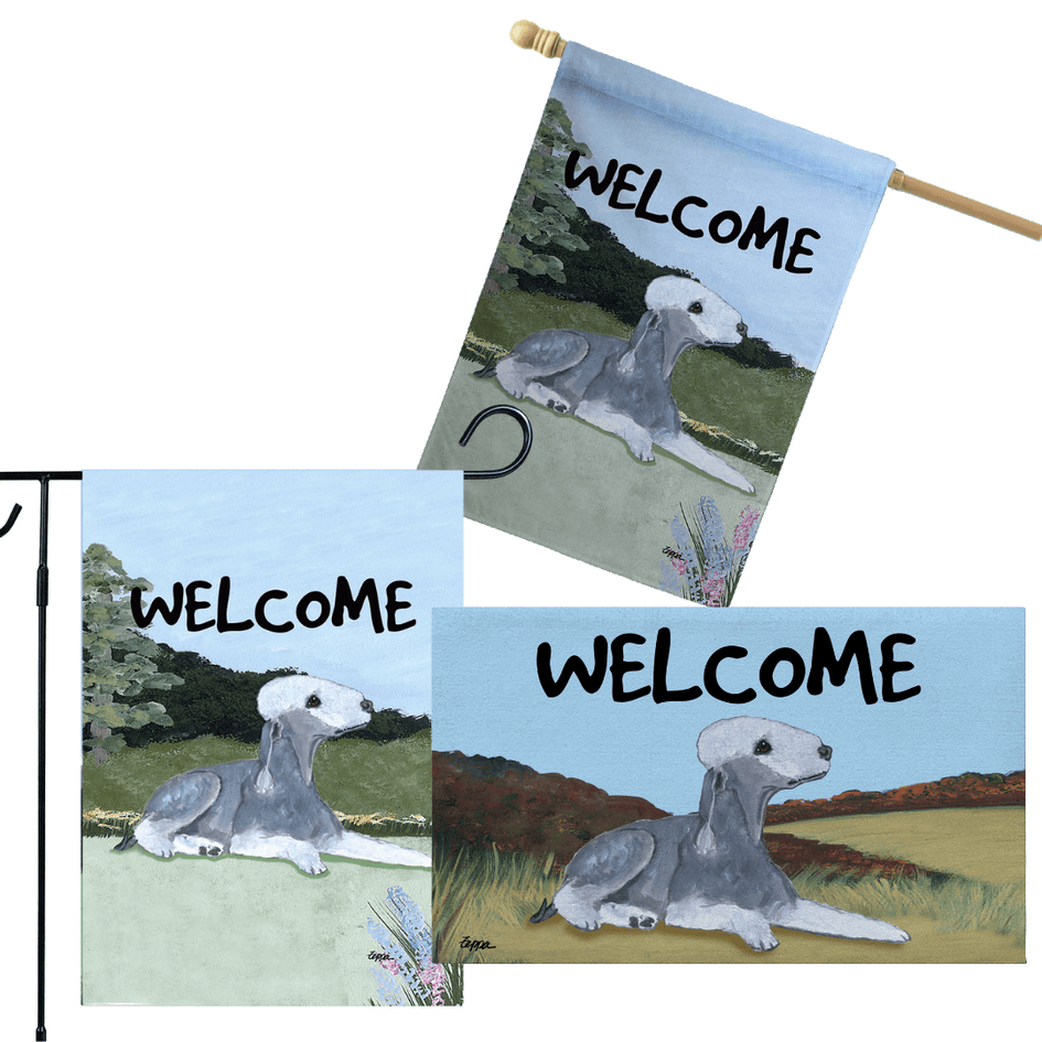 Bedlington Terrier 3 Piece Bundle - House Flag, Garden Flag, & Welcome Mat