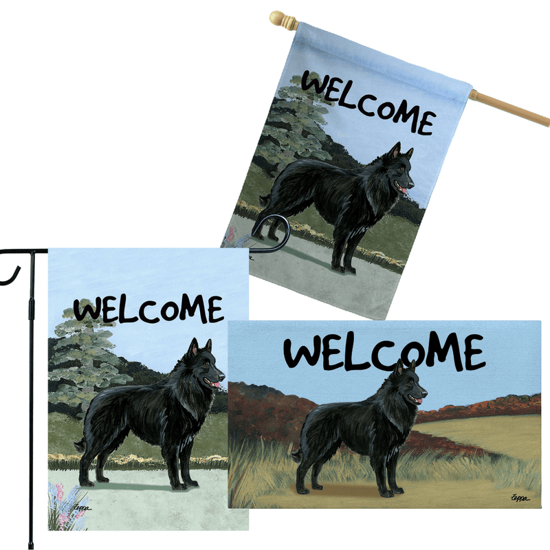 Belgian Shepherd 3 Piece Bundle - House Flag, Garden Flag, & Welcome Mat
