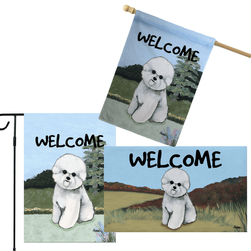 Bichon Frise 3 Piece Bundle - House Flag, Garden Flag, & Welcome Mat