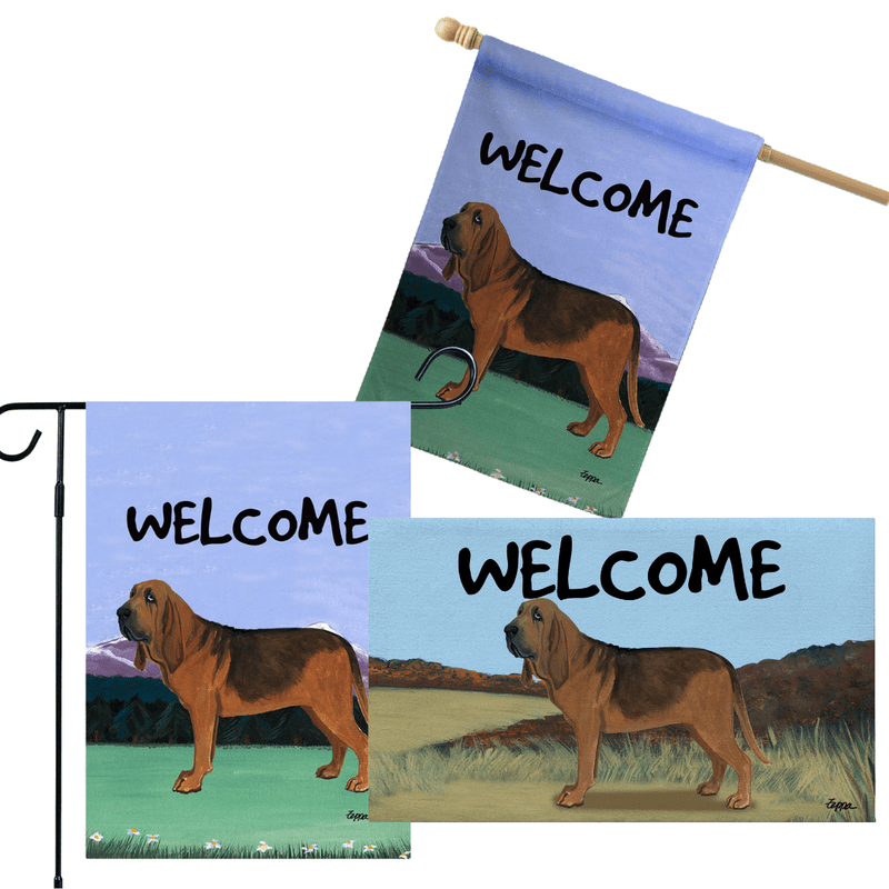 Bloodhound 3 Piece Bundle - House Flag, Garden Flag, & Welcome Mat