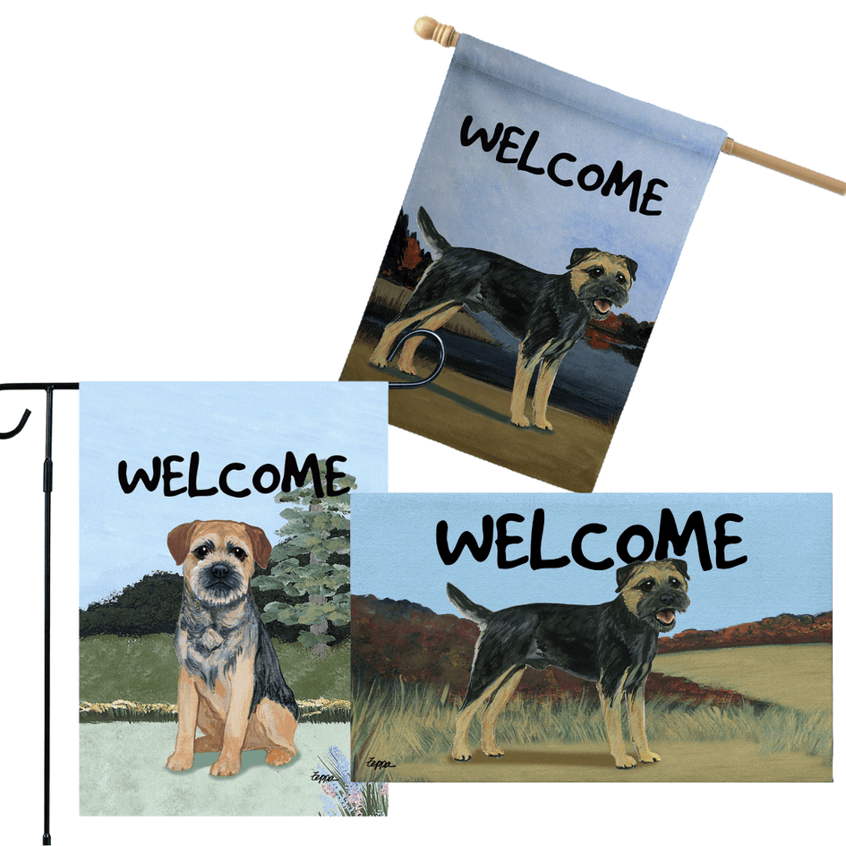Border Terrier 3 Piece Bundle - House Flag, Garden Flag, & Welcome Mat