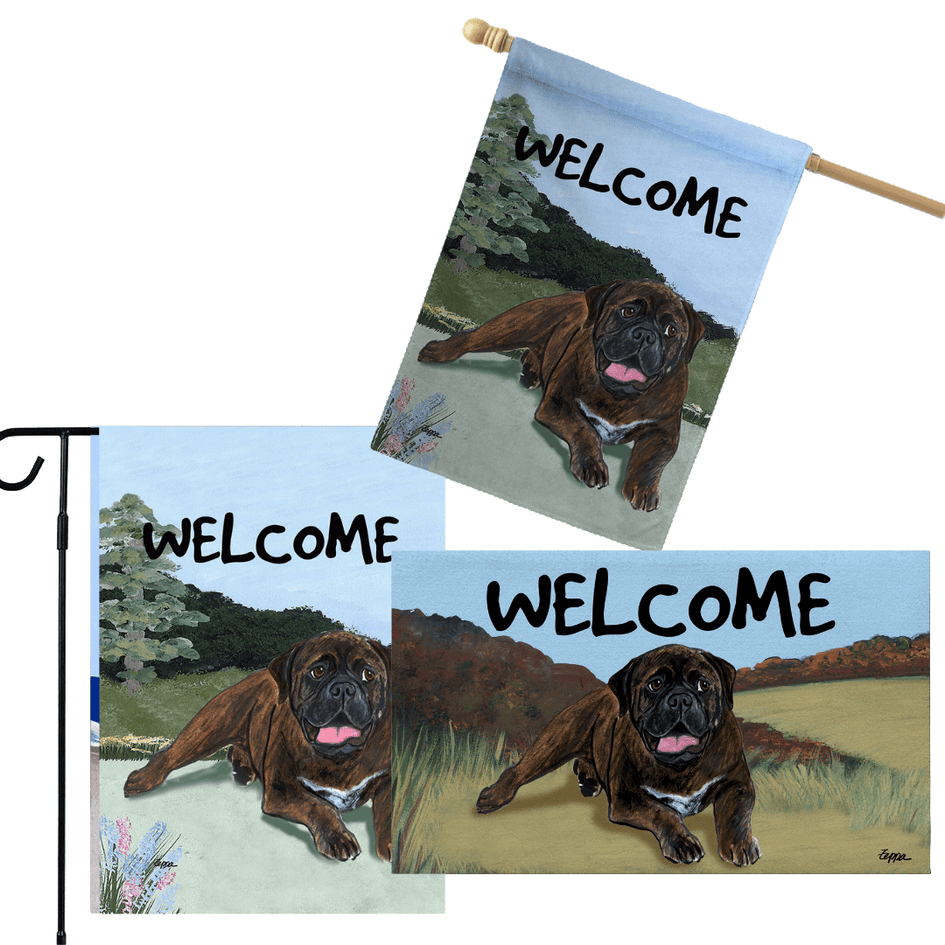 Bullmastiff 3 Piece Bundle - House Flag, Garden Flag, & Welcome Mat