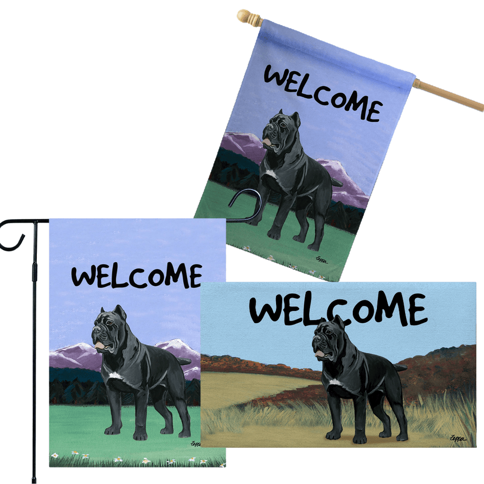 Cane Corso 3 Piece Bundle - House Flag, Garden Flag, & Welcome Mat