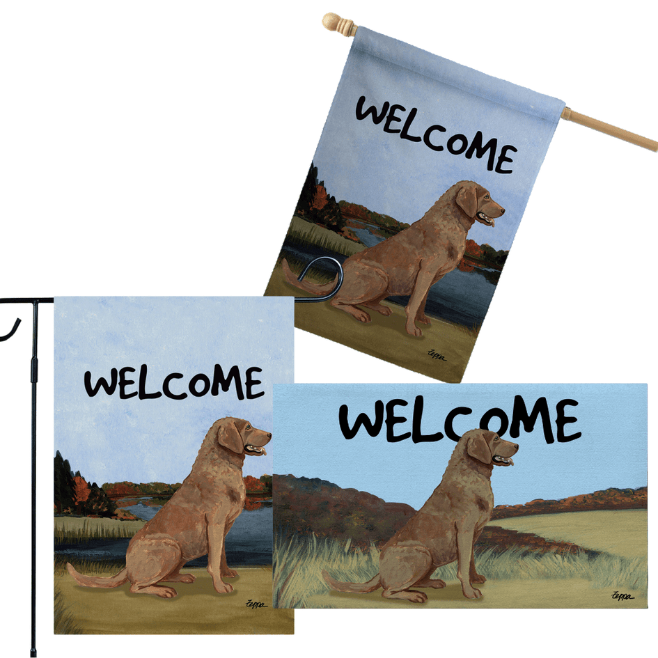 Chesapeake Bay Retriever 3 Piece Bundle - House Flag, Garden Flag, & Welcome Mat