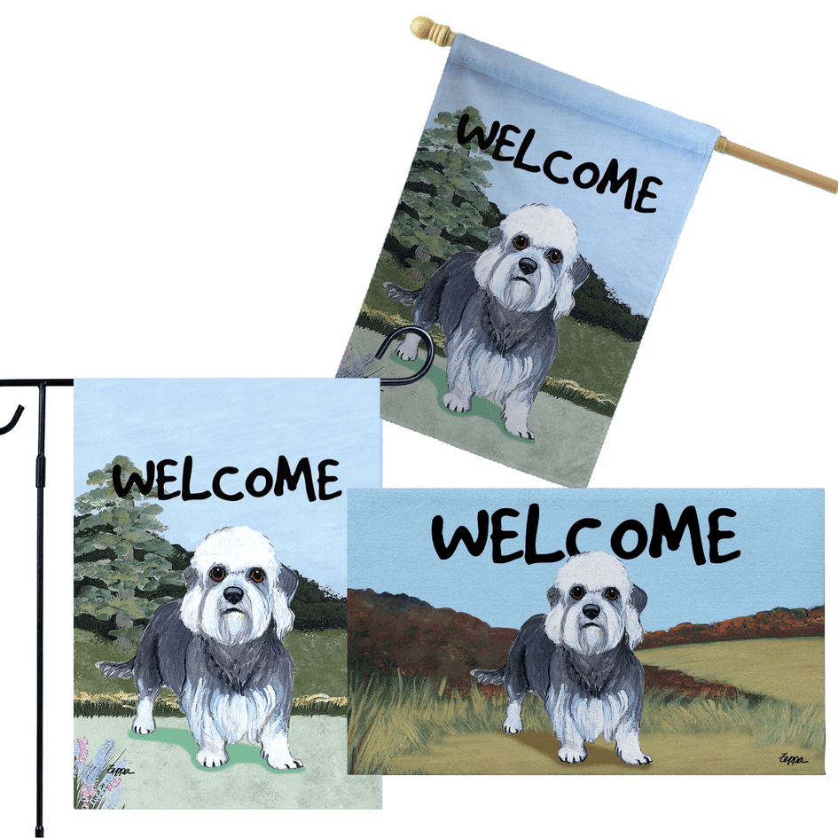 Dandi Dinmont Terrier 3 Piece Bundle - House Flag, Garden Flag, & Welcome Mat