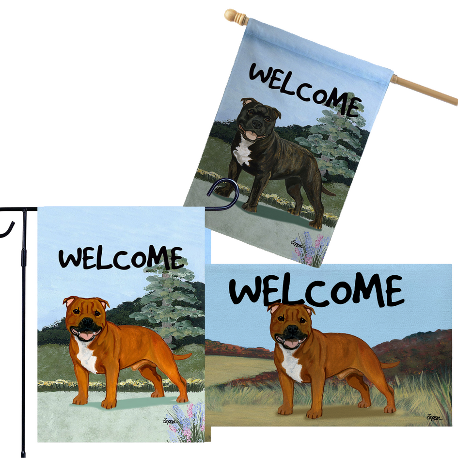 English Staffordshire 3 Piece Bundle - House Flag, Garden Flag, & Welcome Mat