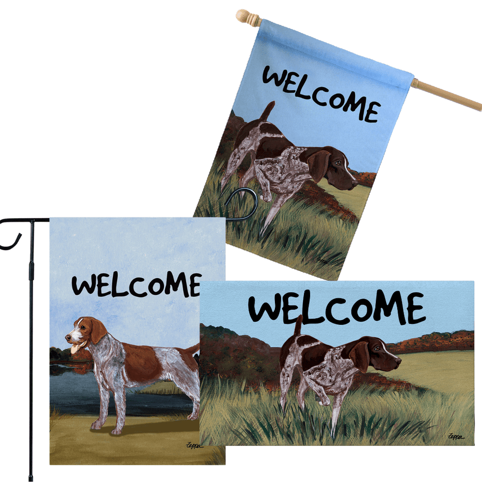 German Pointer 3 Piece Bundle - House Flag, Garden Flag, & Welcome Mat