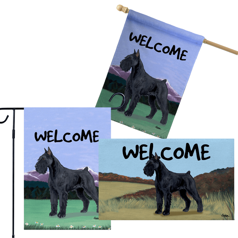Giant Schnauzer 3 Piece Bundle - House Flag, Garden Flag, & Welcome Mat