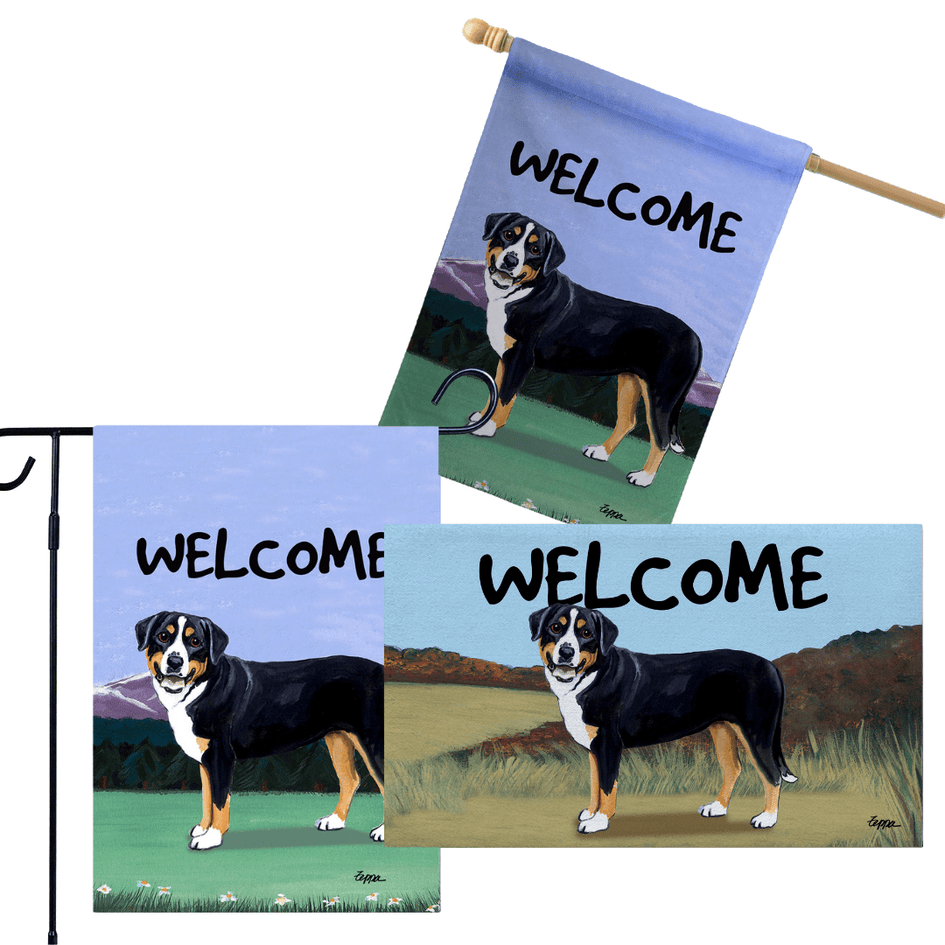 Greater Swiss Mountain Dog 3 Piece Bundle - House Flag, Garden Flag, & Welcome Mat