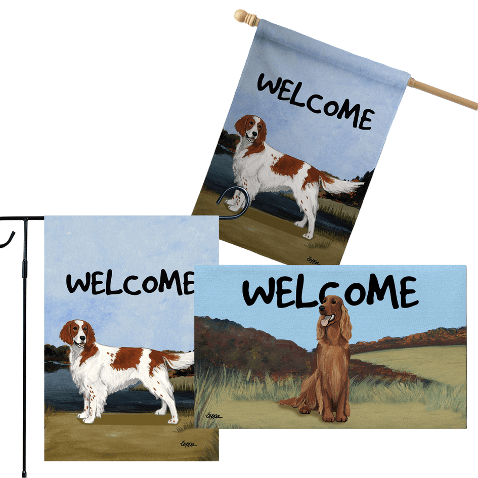 Irish Setter 3 Piece Bundle - House Flag, Garden Flag, & Welcome Mat