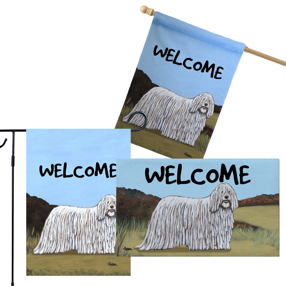 Komondor 3 Piece Bundle - House Flag, Garden Flag, & Welcome Mat