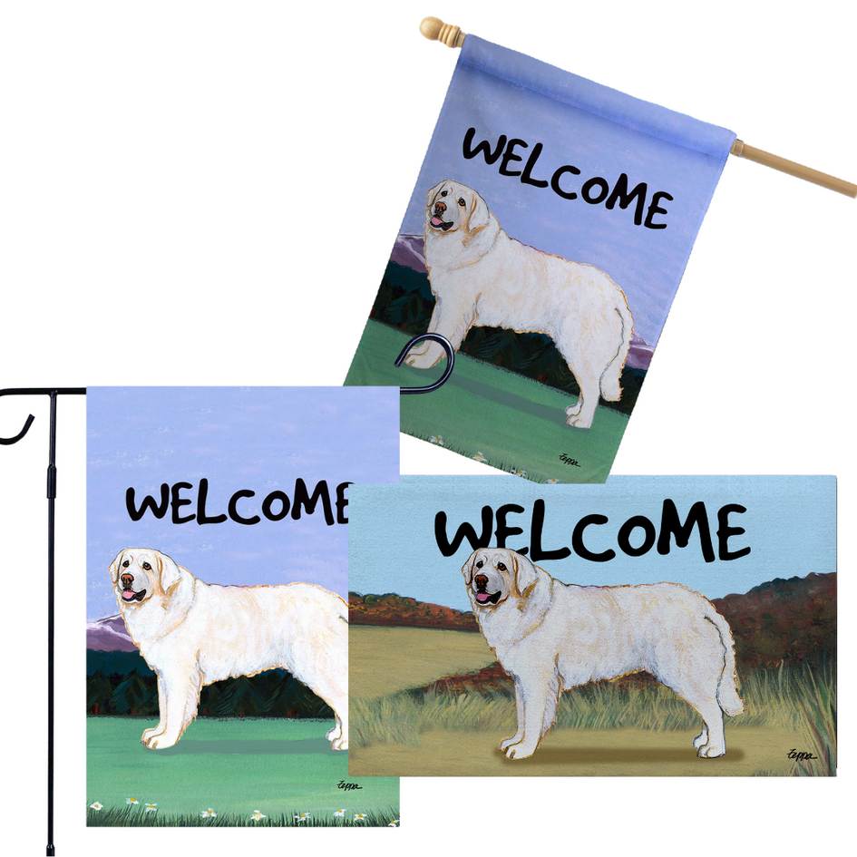 Kuvasz 3 Piece Bundle - House Flag, Garden Flag, & Welcome Mat