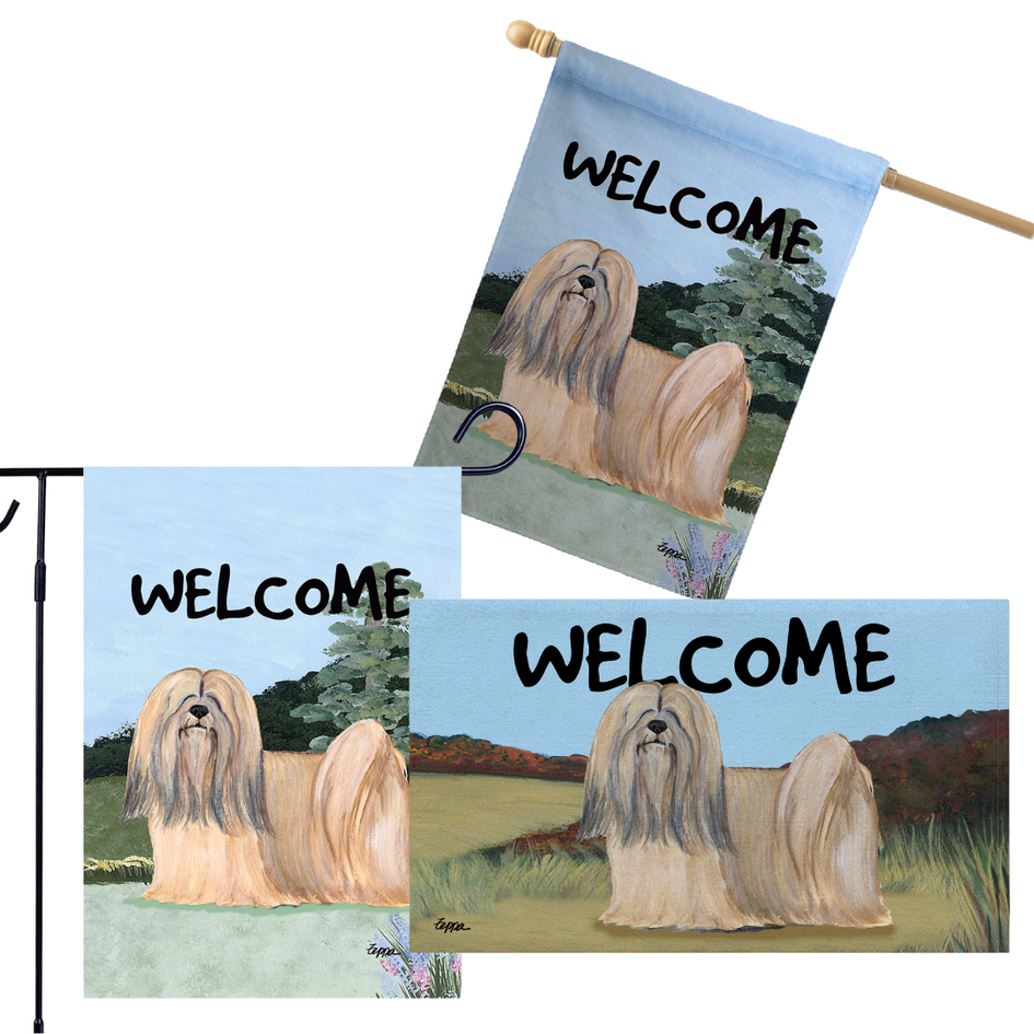 Lhasa Apso 3 Piece Bundle - House Flag, Garden Flag, & Welcome Mat
