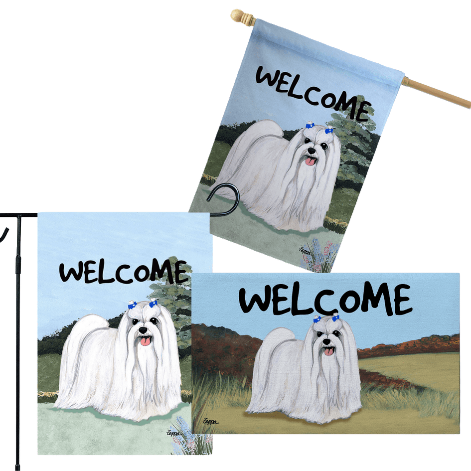 Maltese 3 Piece Bundle - House Flag, Garden Flag, & Welcome Mat