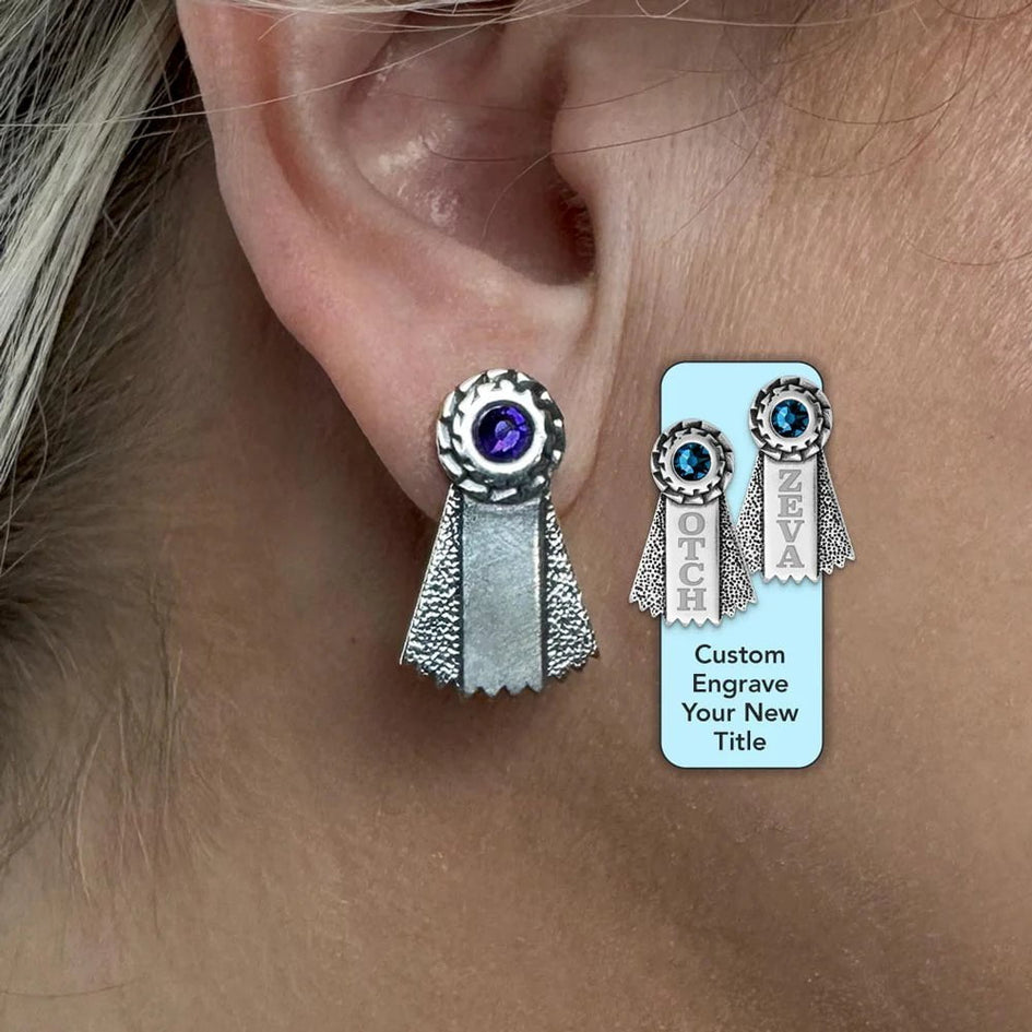 Personalized Crystal Ribbon Sterling Stud Earring Championship Jewelry