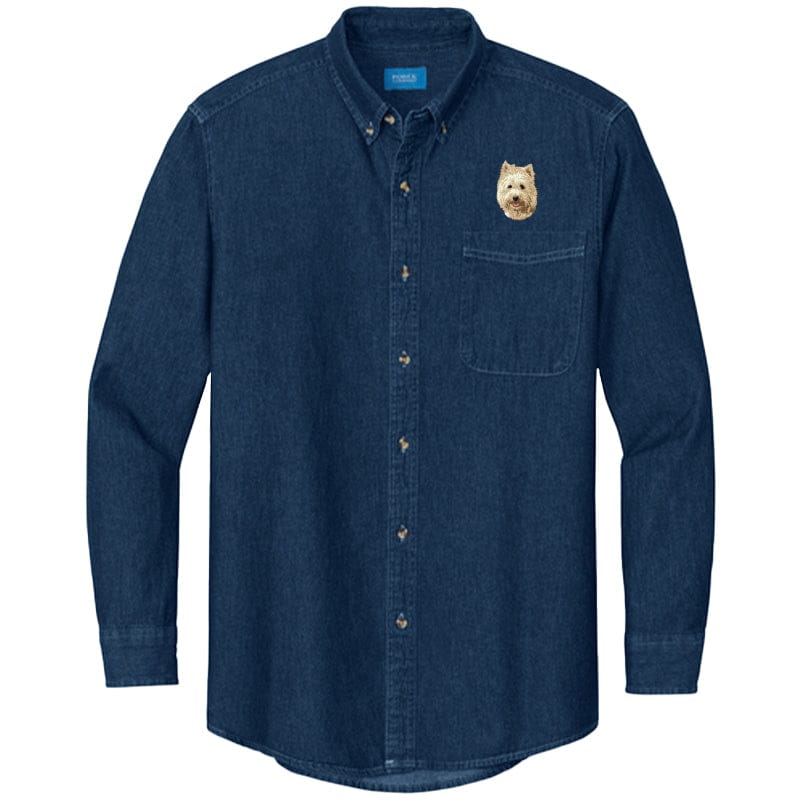 Cairn Terrier Embroidered Men's Denim Shirt