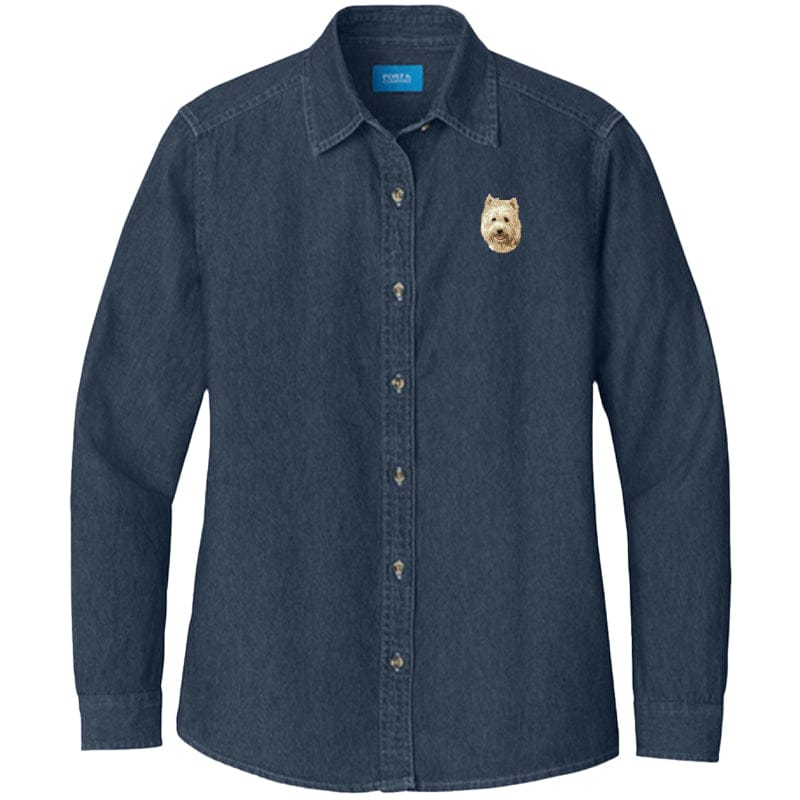 Cairn Terrier Embroidered Women's Denim Shirt