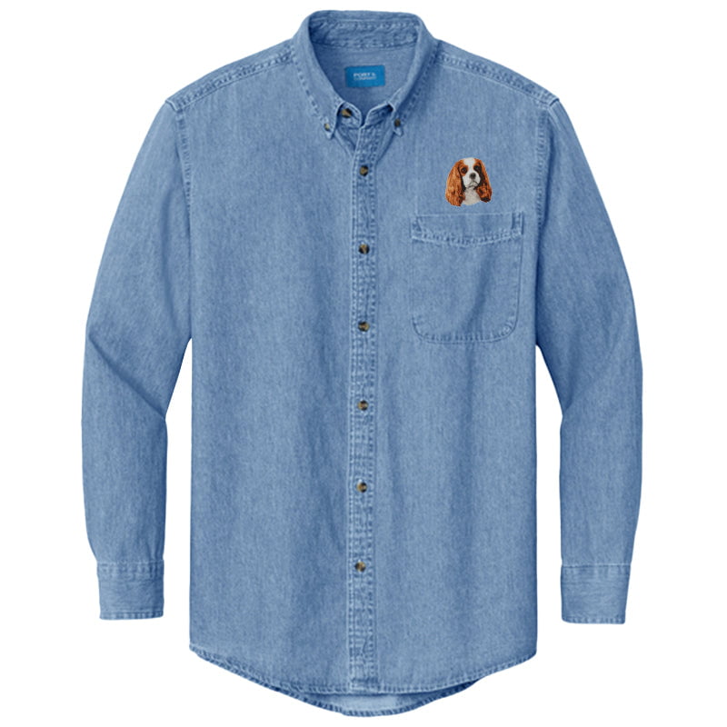 Cavalier King Charles Spaniel Embroidered Men's Denim Shirt