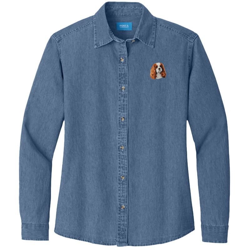 Cavalier King Charles Spaniel Embroidered Women's Denim Shirt