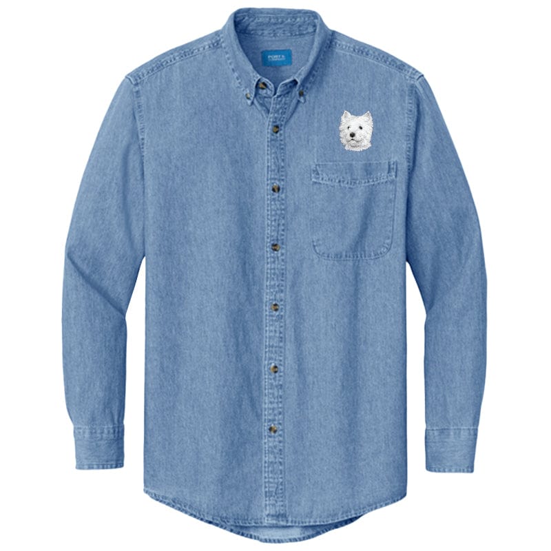 West Highland White Terrier Embroidered Men's Denim Shirt