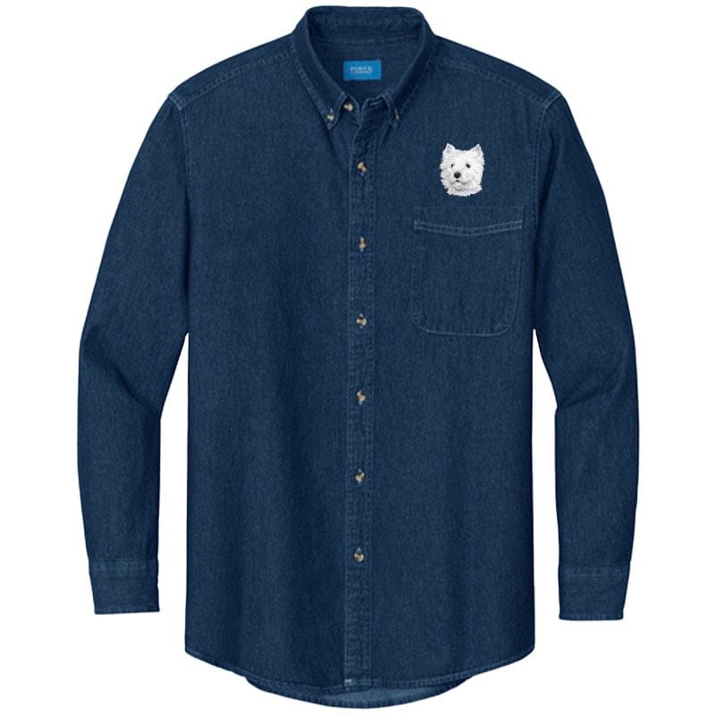West Highland White Terrier Embroidered Men's Denim Shirt