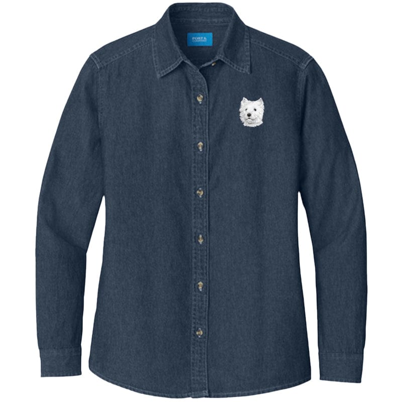West Highland White Terrier Embroidered Women's Denim Shirt