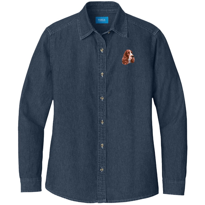 English Springer Spaniel Embroidered Women's Denim Shirt