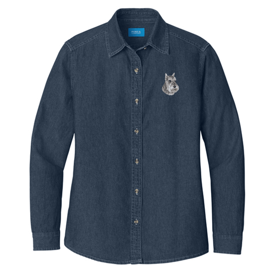 Schnauzer Embroidered Women's Denim Shirt