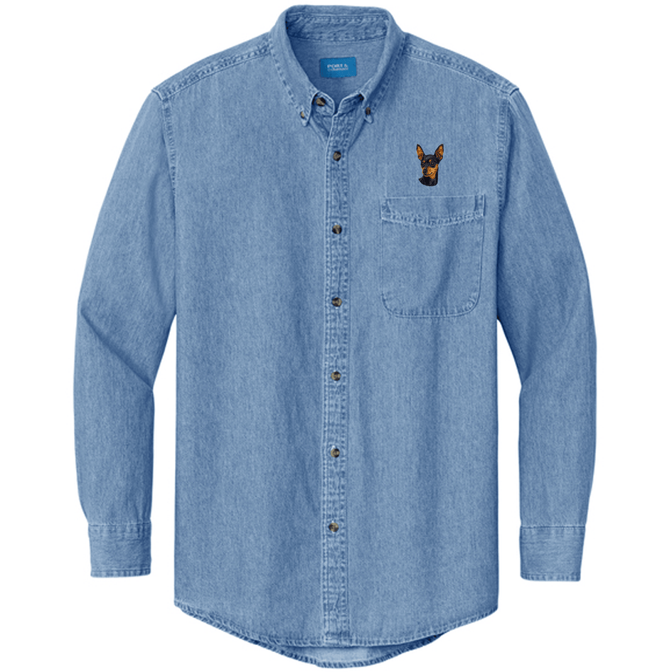 Miniature Pinscher Embroidered Men's Denim Shirt