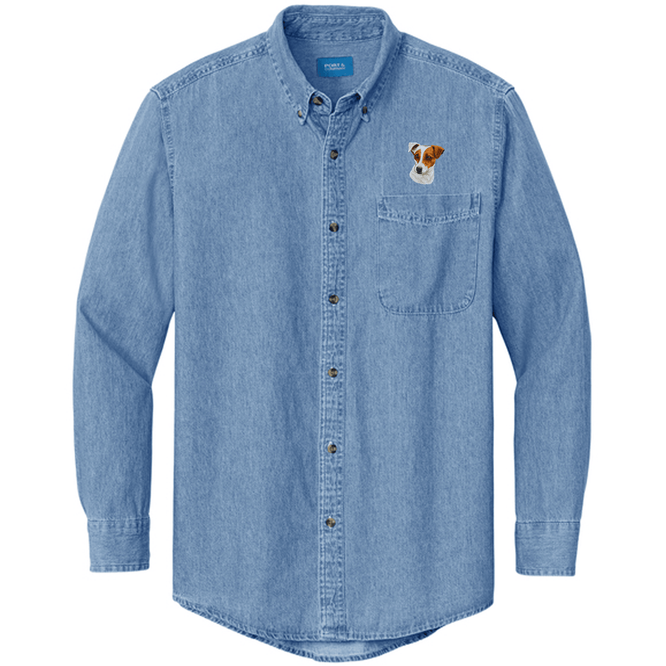 Parson Russell Terrier Embroidered Men's Denim Shirt