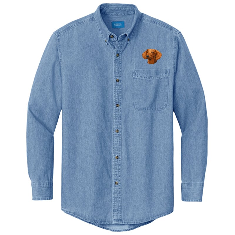 Dachshund Embroidered Men's Denim Shirt