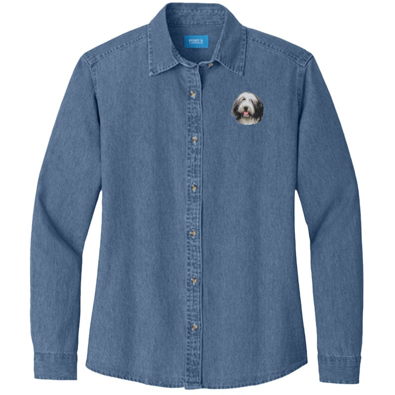 Bearded Collie Embroidered Women's Denim Shirt