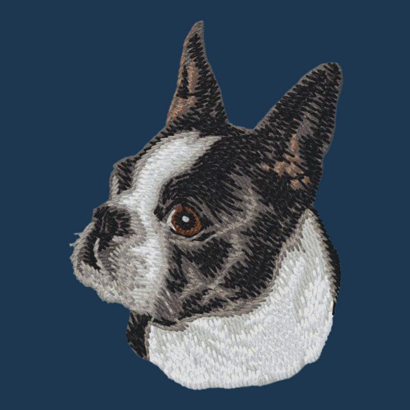 Boston Terrier Embroidered Men's Denim Shirt