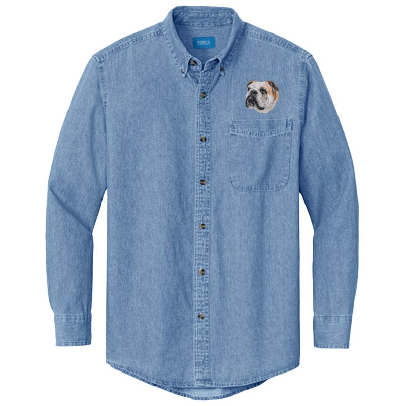 Bulldog Embroidered Men's Denim Shirt