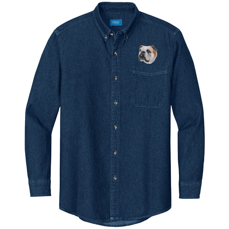 Bulldog Embroidered Men's Denim Shirt
