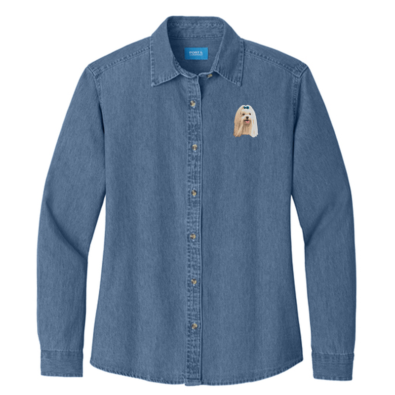 Maltese Embroidered Women's Denim Shirt