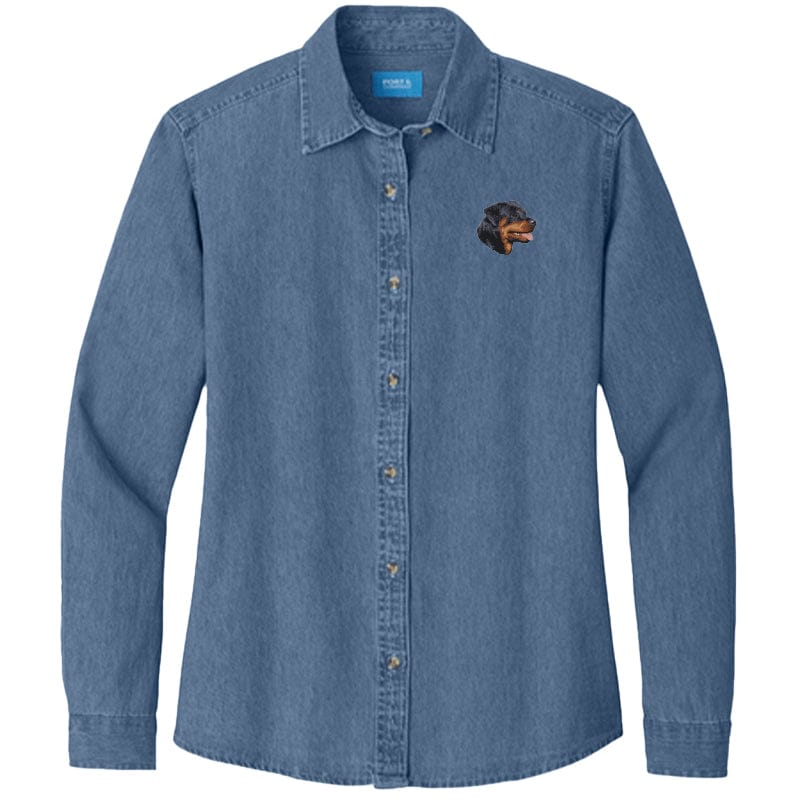 Rottweiler Embroidered Women's Denim Shirt