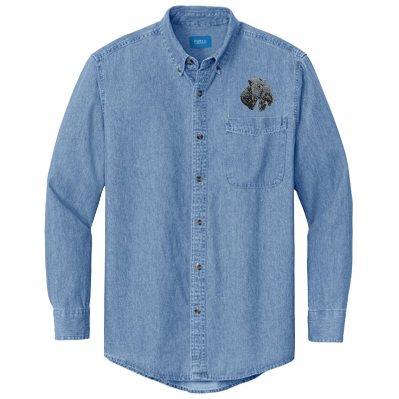 Kerry Blue Terrier Embroidered Men's Denim Shirt