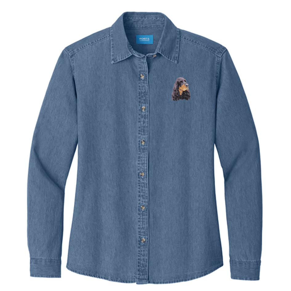 Gordon Setter Embroidered Women's Denim Shirt