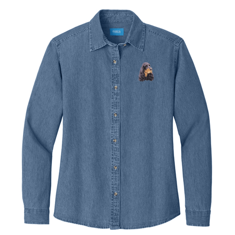 Gordon Setter Embroidered Women's Denim Shirt