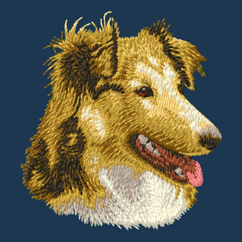 Shetland Sheepdog Embroidered Men's Denim Shirt