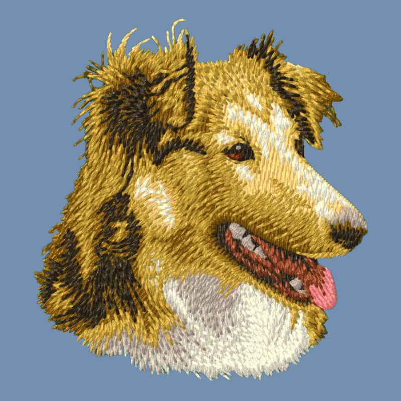 Shetland Sheepdog Embroidered Men's Denim Shirt