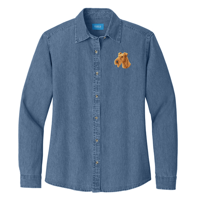 Irish Terrier Embroidered Women's Denim Shirt