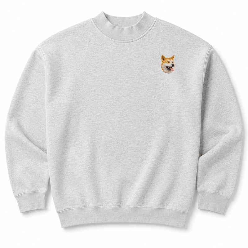 Shiba Inu Embroidered Mock Neck Sweatshirt