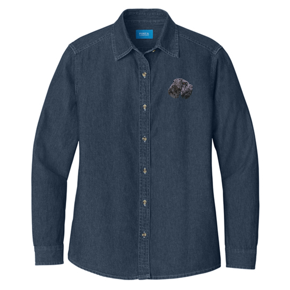 Giant Schnauzer Embroidered Women's Denim Shirt