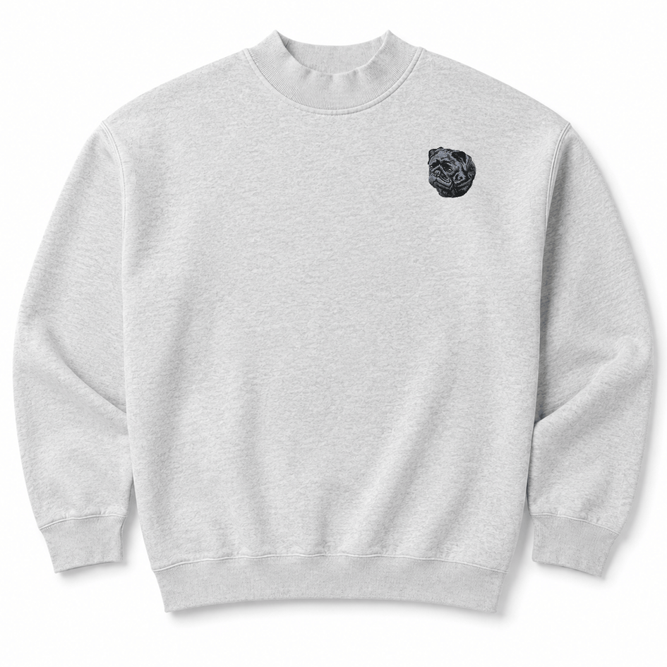 Pug Embroidered Mock Neck Sweatshirt