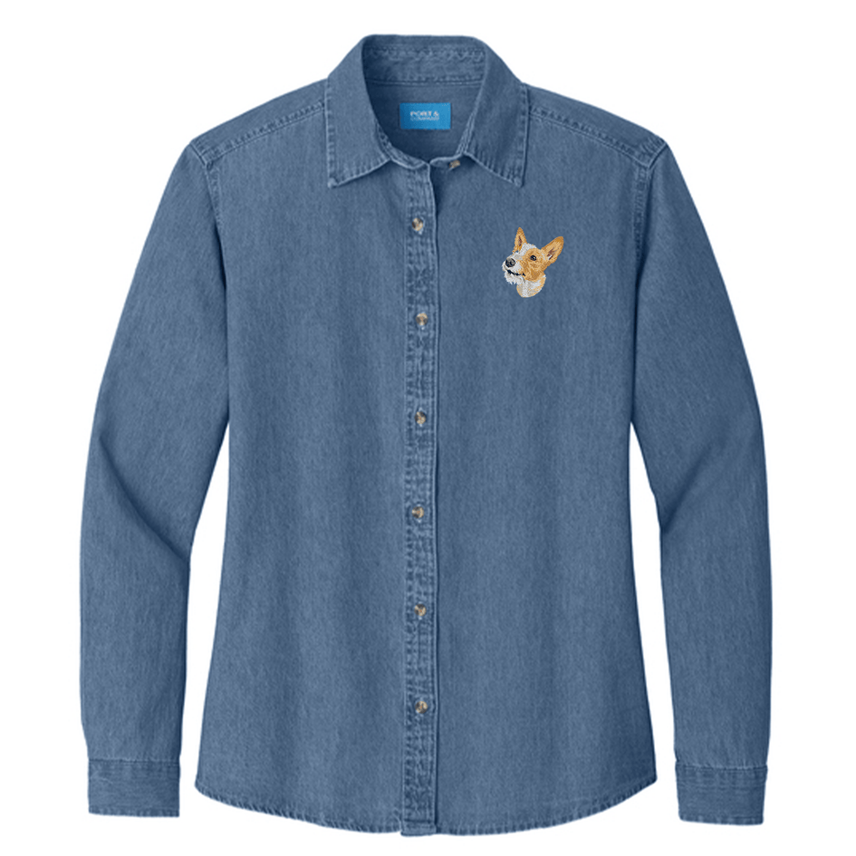 Portuguese Podengo Pequeno Embroidered Women's Denim Shirt