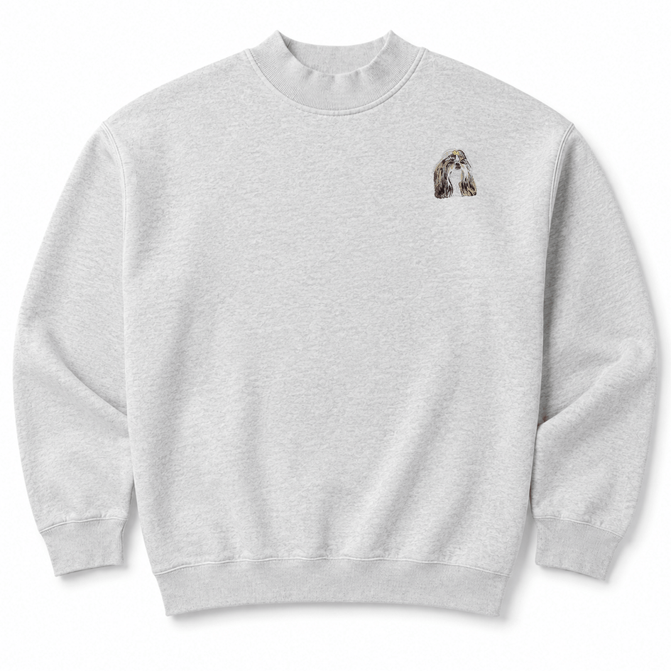 Shih Tzu Embroidered Mock Neck Sweatshirt