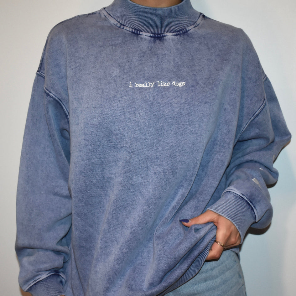 I Really Like Dogs Embroidered Mock Neck Sweatshirt