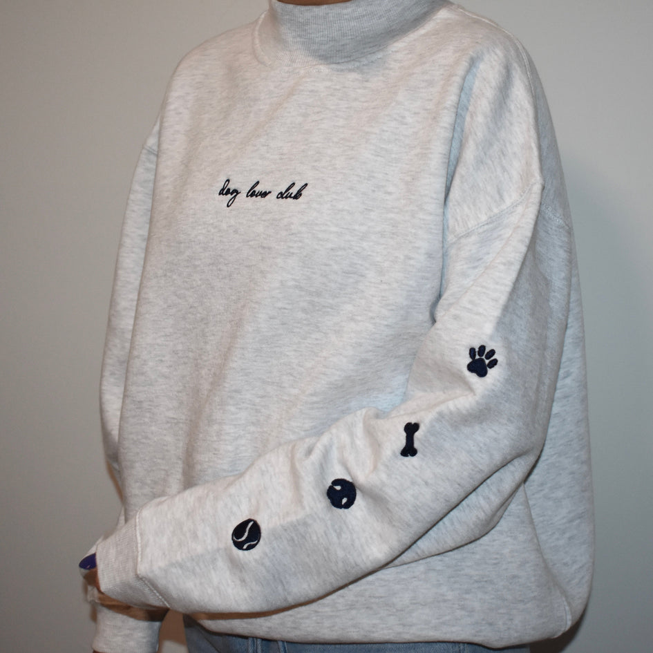 Dog Lovers Club Embroidered Mock Neck Sweatshirt